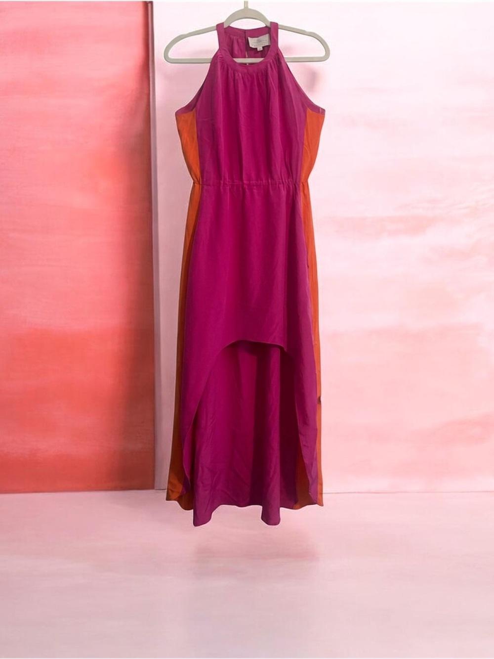 Madison Marcus Magenta High-Low Dress with Orange Side Panels